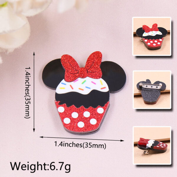 Cute Ice Cake Brooch - Adorable Mouse Head Acrylic Jewelry with Laser Cut Details for Baby Girls